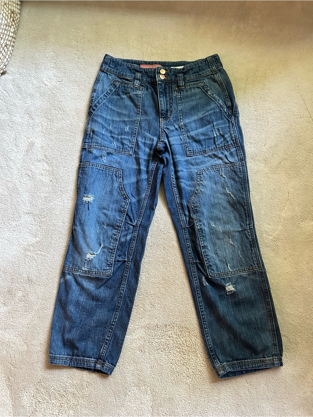 Pilcro Anthropologie Distressed Boyfriend Jeans in Dark Blue 26P